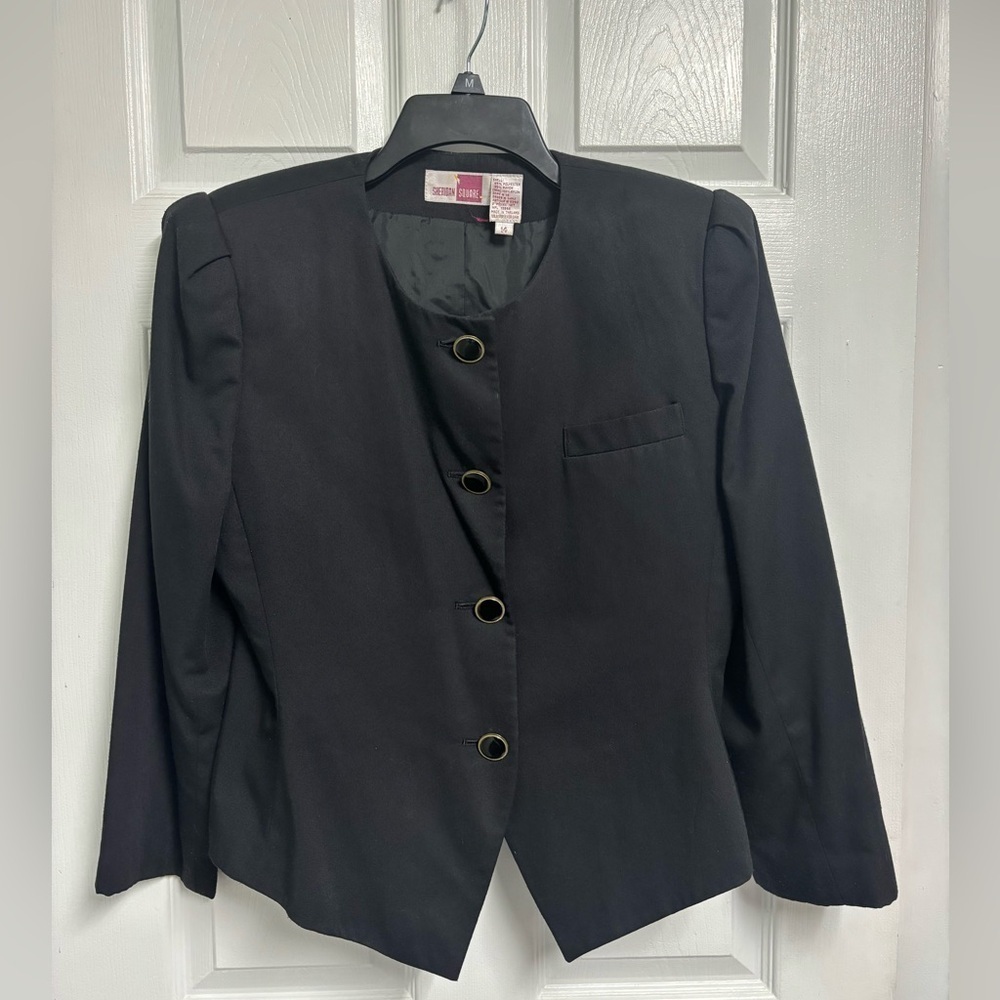 Sheridan Square Vintage Button Up Blazer W/ Shoulder Pads Black Womens Size 14